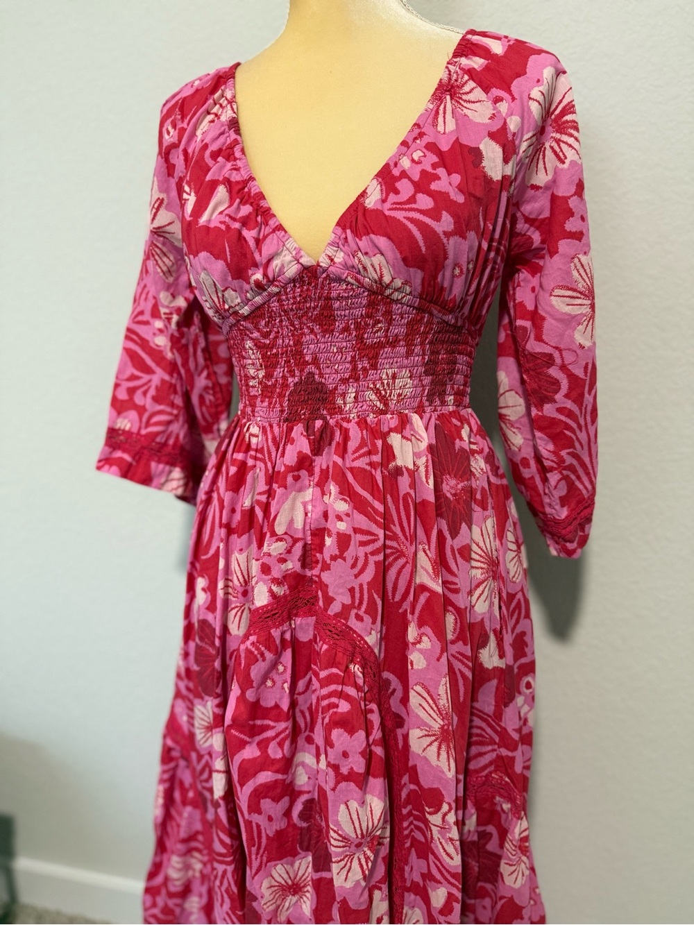 Free People Hot Pink & Light Pink Floral Maxi Dress NWOT size XS - Picture 6 of 14